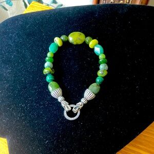Green natural organic gemstone Beaded Bracelet with Sterling Silver Accents
